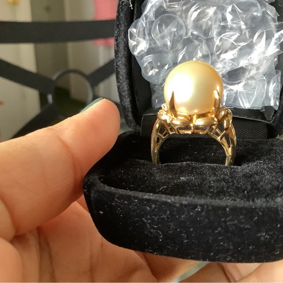 Sold❗️❗️❗️18K Solid Gold Ring with Authentic Pearl with Natural Diamond - Picture 9 of 12